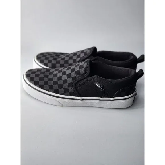 Vans Big Kid's Black Checkerboard Slip-On Sneakers Shoes Size 4 - Picture 9 of 12